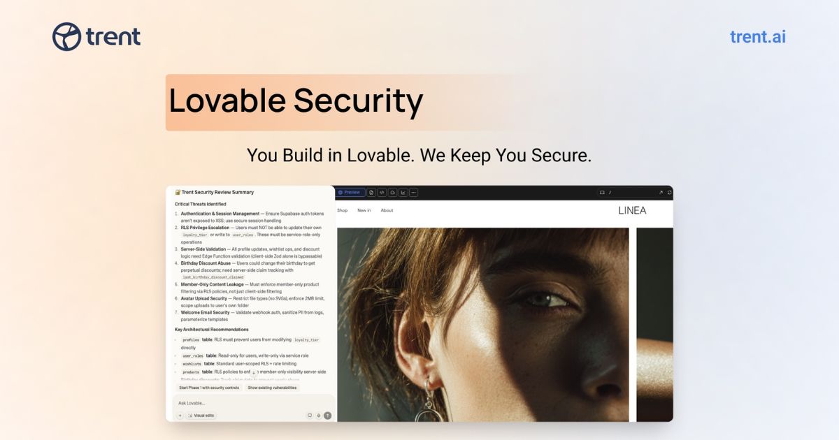 Lovable Security | Continuous Security Review for Lovable Apps | Trent AI